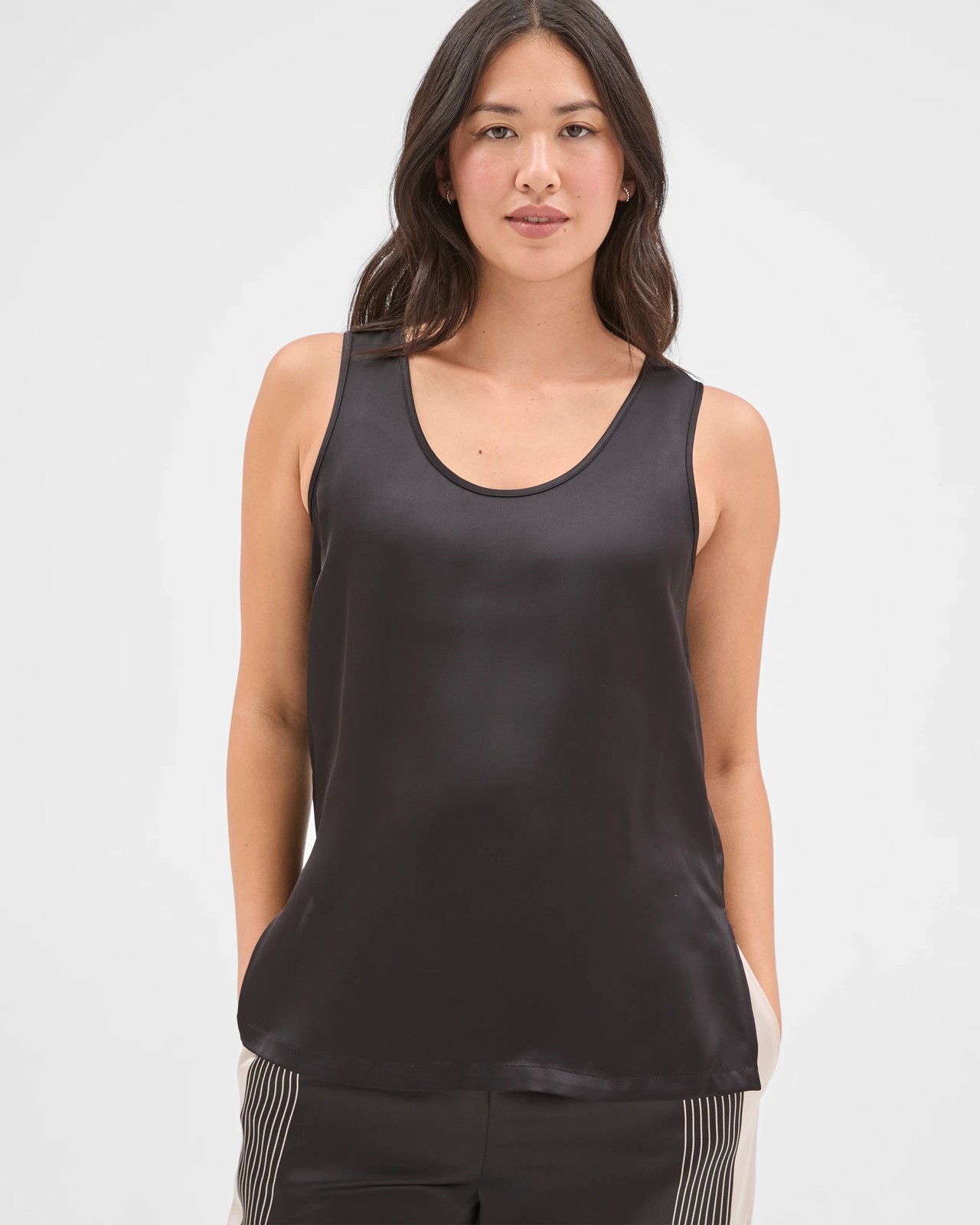 Preview Penny Sleeveless Scoop Neck Satin Top - Black 2 of 5