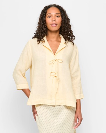 European Linen Tie Front Shirt