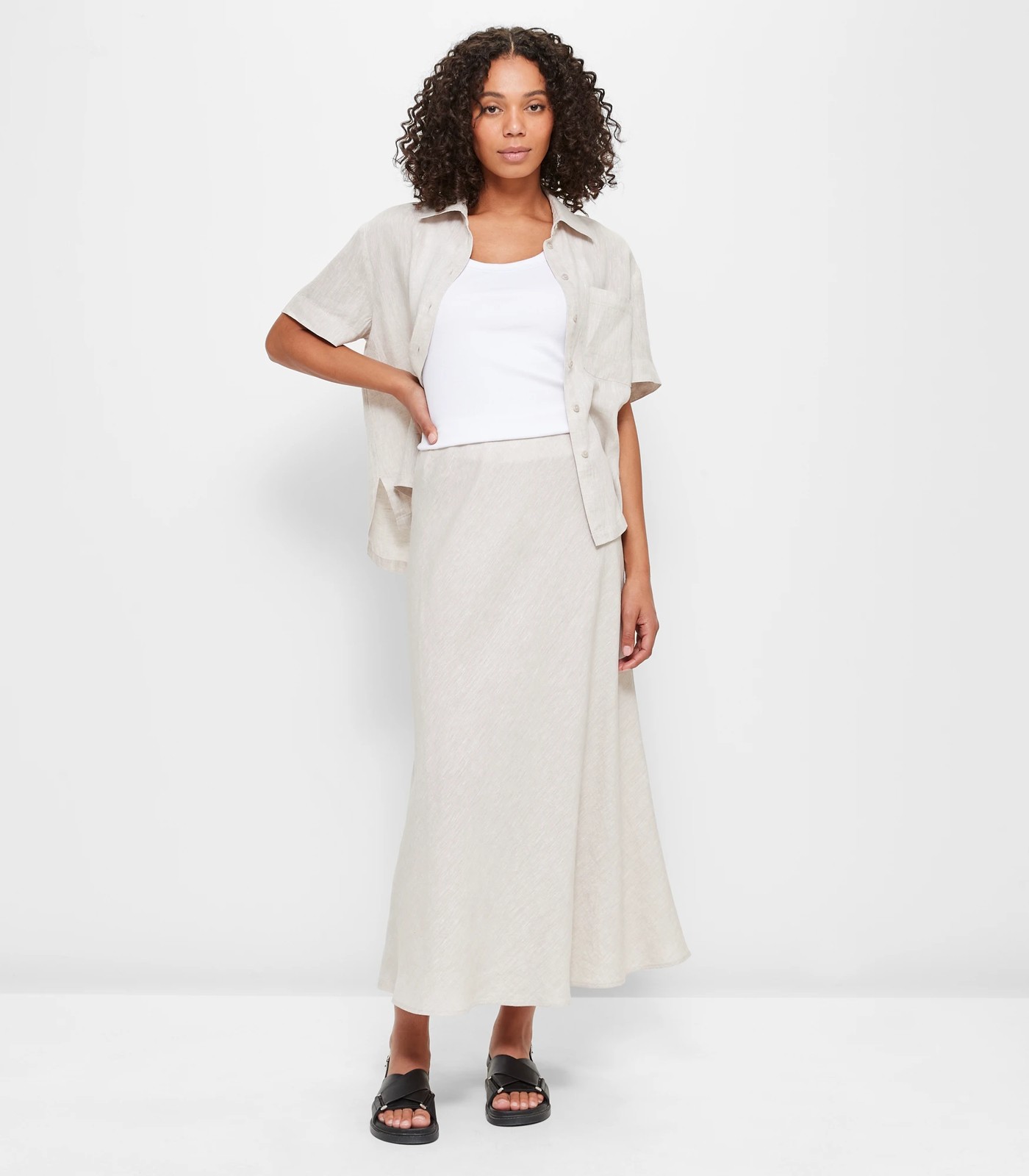 European Linen Midi Skirt Flax Cross Dye Target Australia