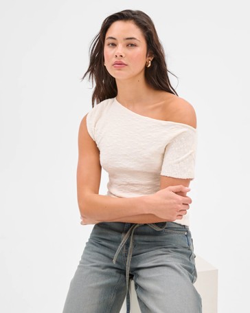 Australian Cotton Blend One Shoulder Textured T-Shirt - Lily Loves