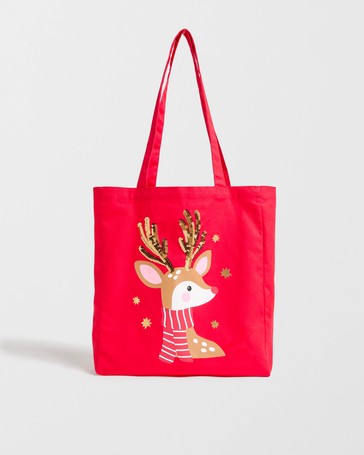 Cotton Reindeer Christmas Tote Bag