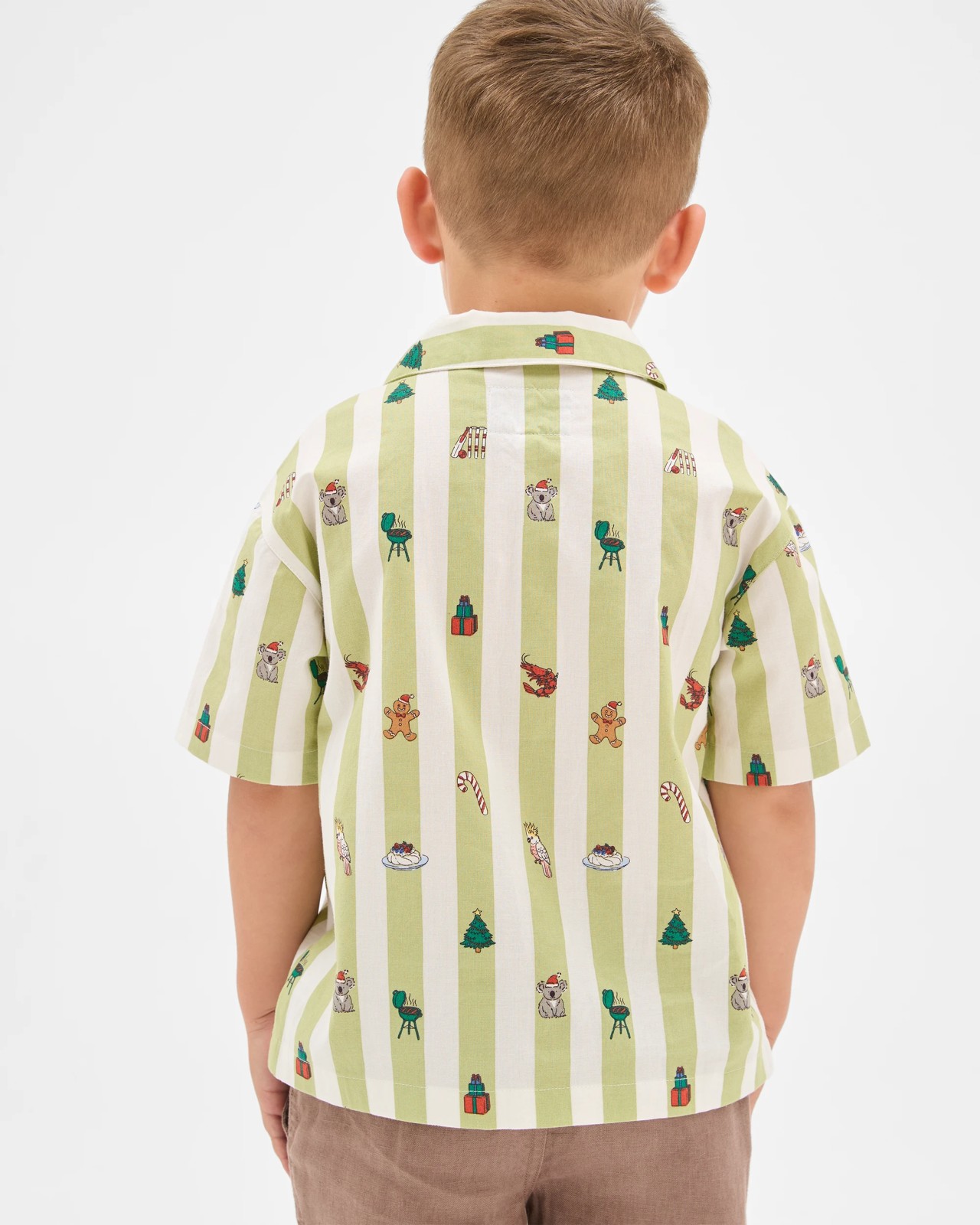 Cotton Short Sleeve Christmas Shirt - Green Stripe 5 of 5