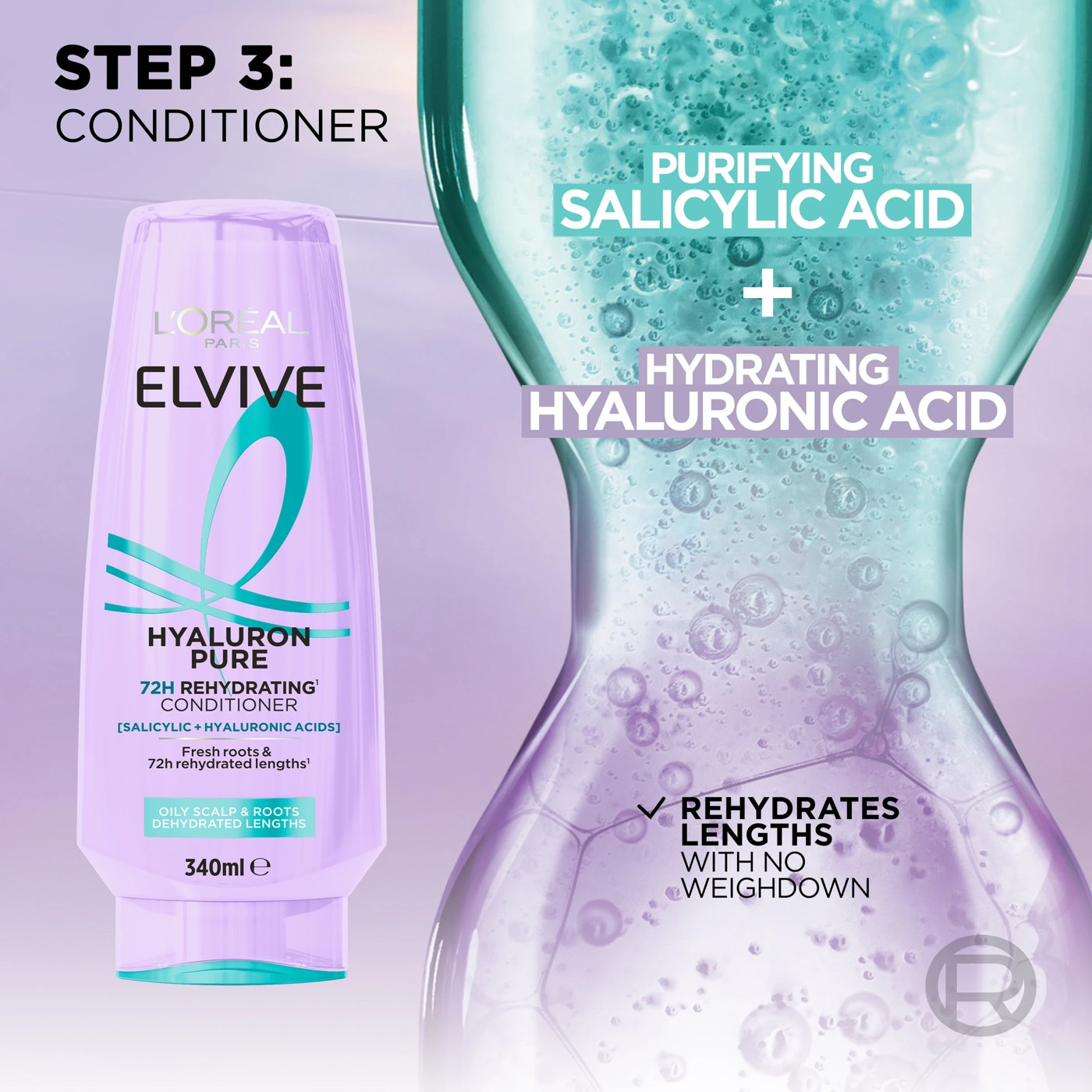 L'Oreal Paris Elvive Hyaluron Pure Conditioner 340ml - Salicylic Acid & Hyaluronic Acid 4 of 5