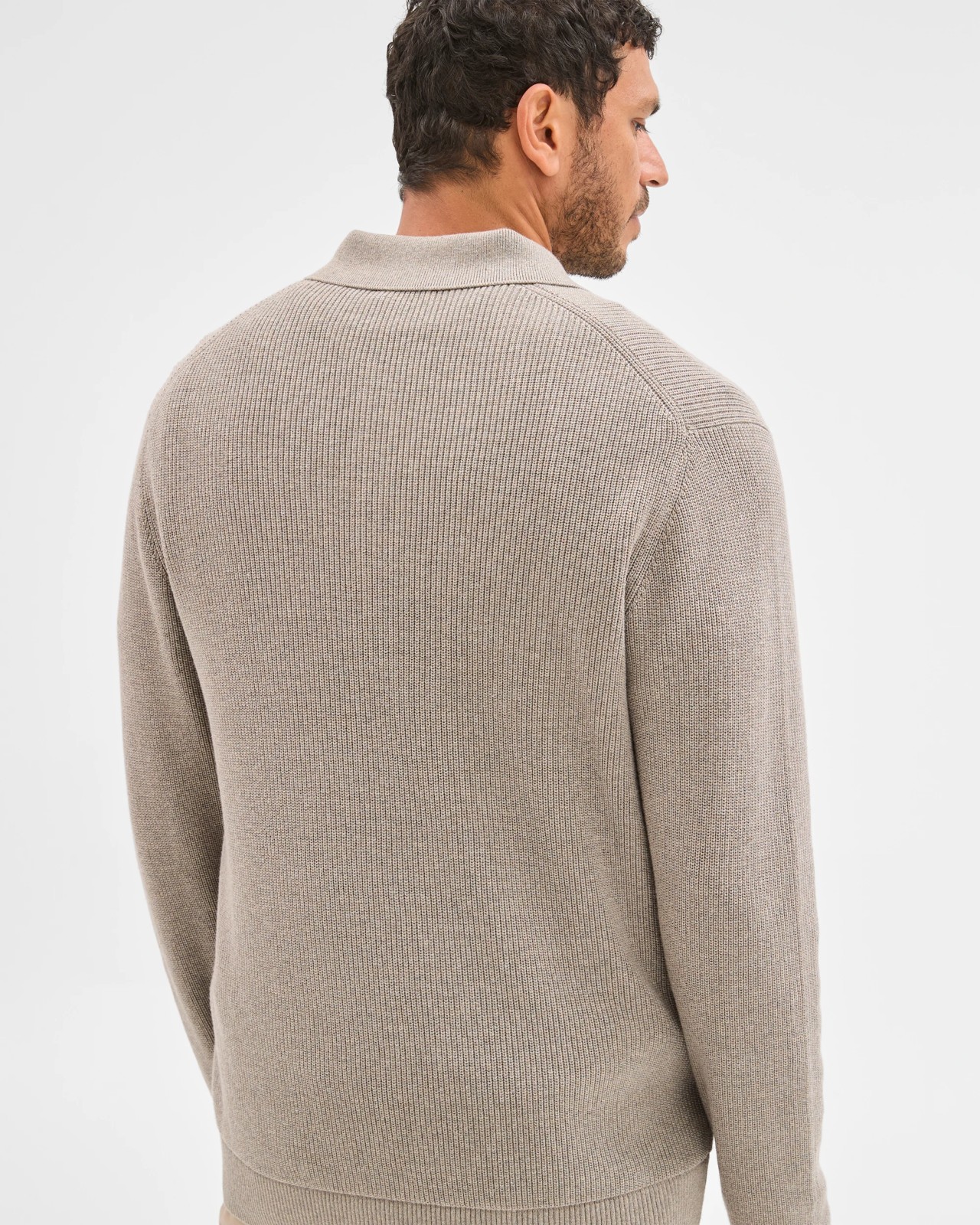 Australian Cotton Lightweight Long Sleeve Polo Neck Knit Sweater - Rock 5 of 6