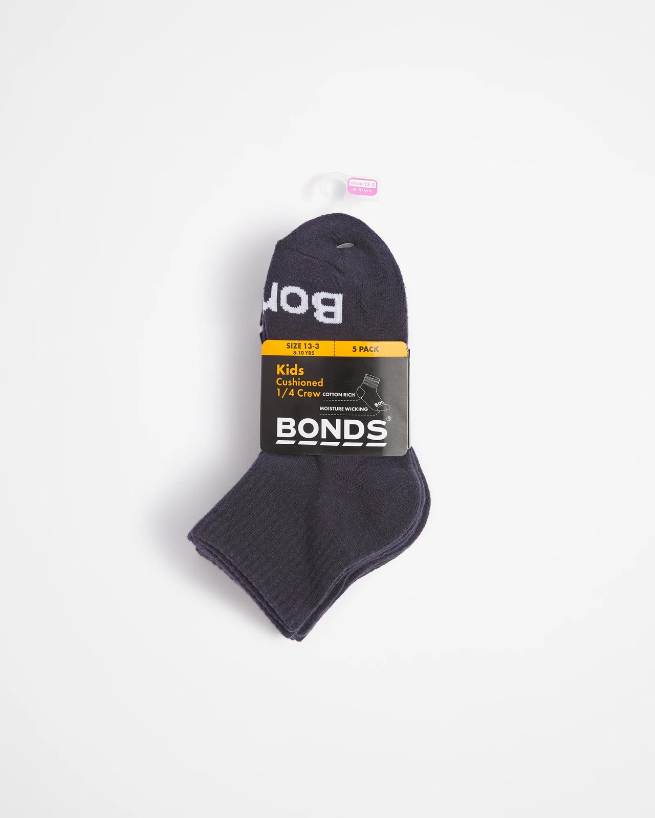 Bonds Kids Cushioned 1/4 Crew Socks - 5 Pack - Navy Blue