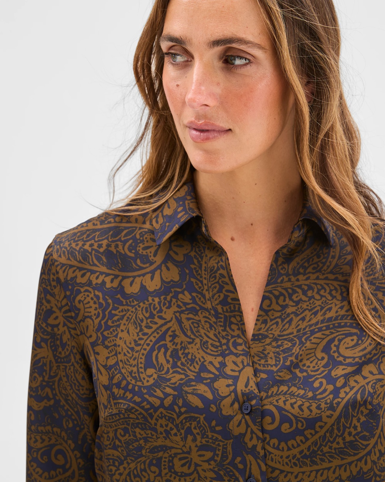 Preview Satin Long Sleeve Button Up Shirt - Winter Paisley 5 of 6