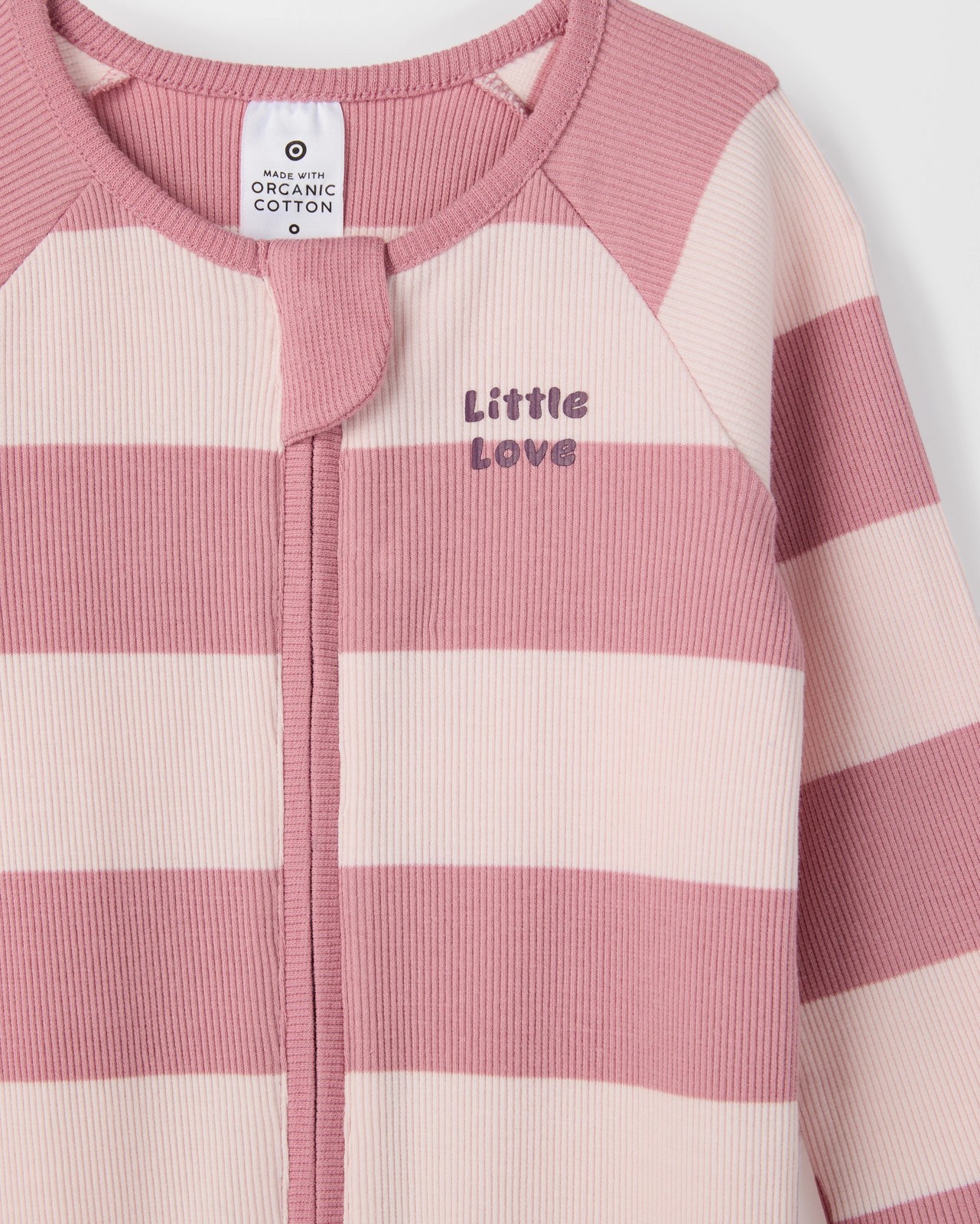 Baby Organic Cotton Rib Zip Footless Coverall - Mauve Stripe 2 of 2