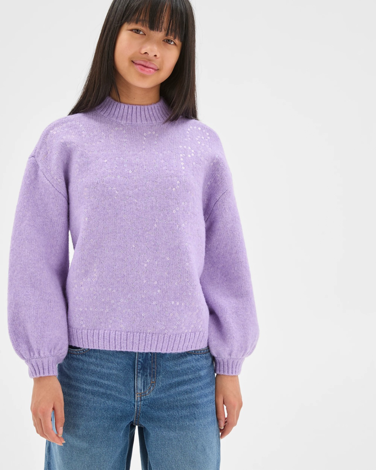 Sequin Long Balloon Sleeve Knit Jumper - Purple 3 of 6