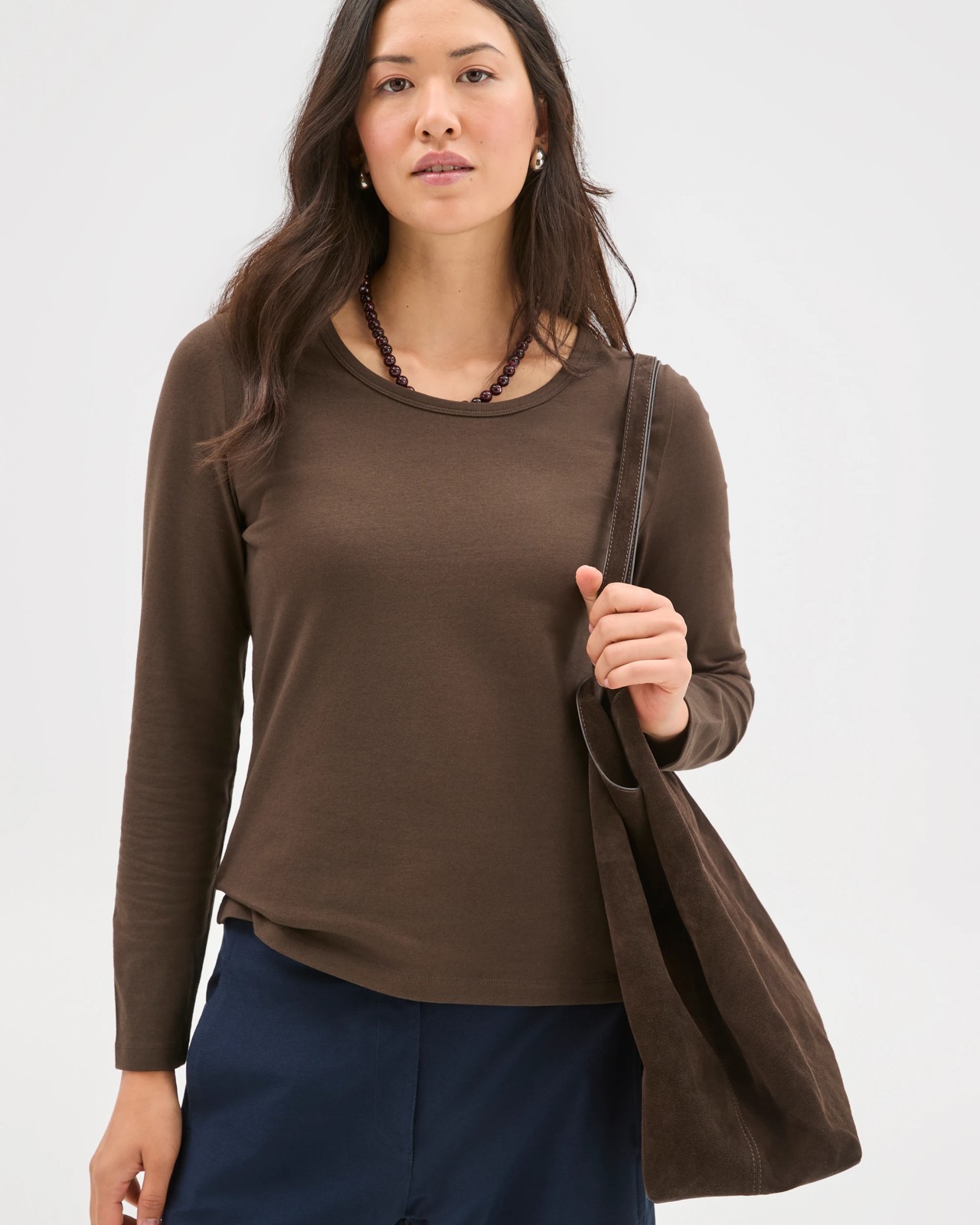 Australian Cotton Long Sleeve Stretch Crew T-Shirt - Coffee Bean 2 of 5