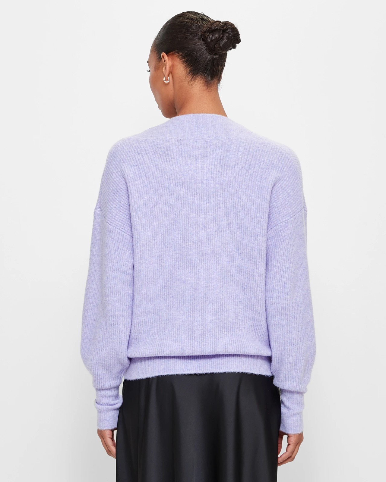 V-Neck Puff Sleeve Knit Jumper - Preview - Lilac Marle