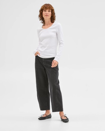 Australian Cotton Long Sleeve Scoop Neck Rib T-Shirt