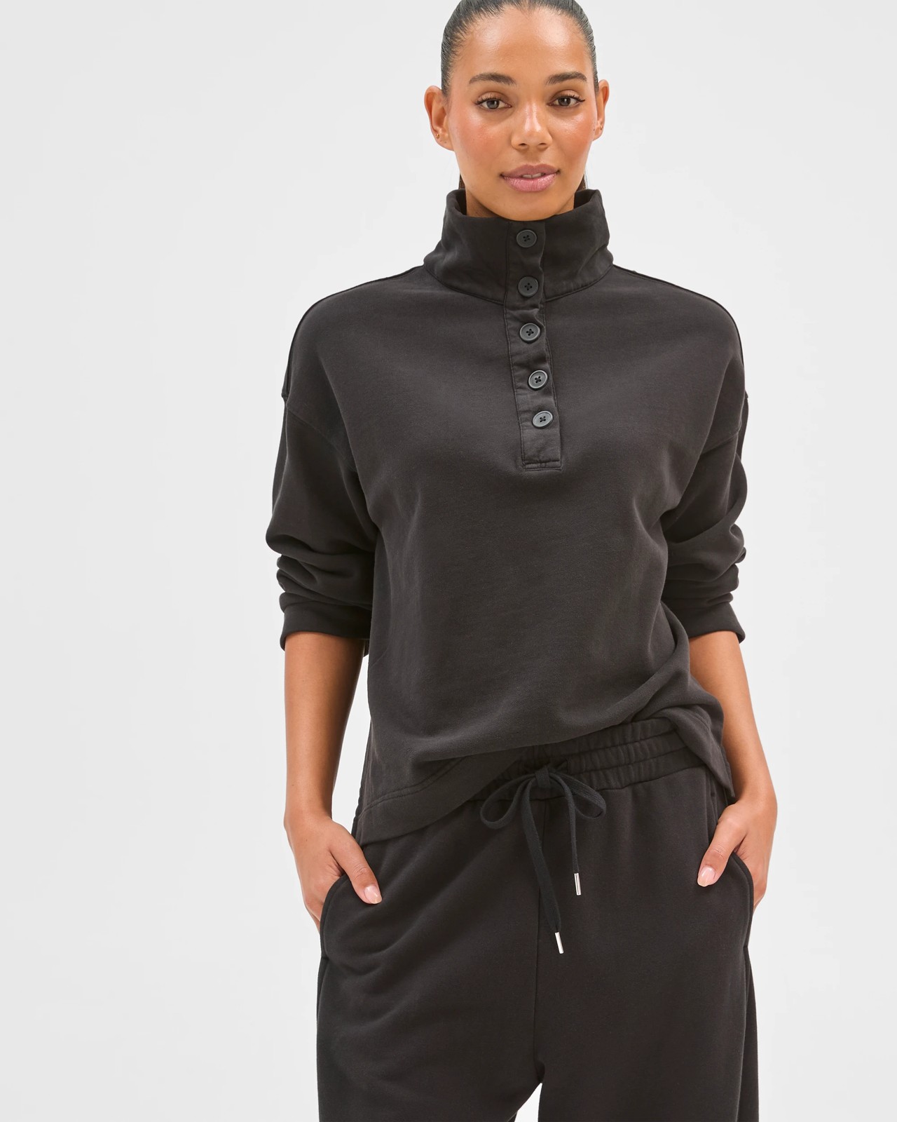 Australian Cotton Barrel Leg Jogger Pants - Washed Black 5 of 5