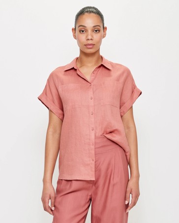 European Linen Short Sleeve Cuffed Shirt - Preview