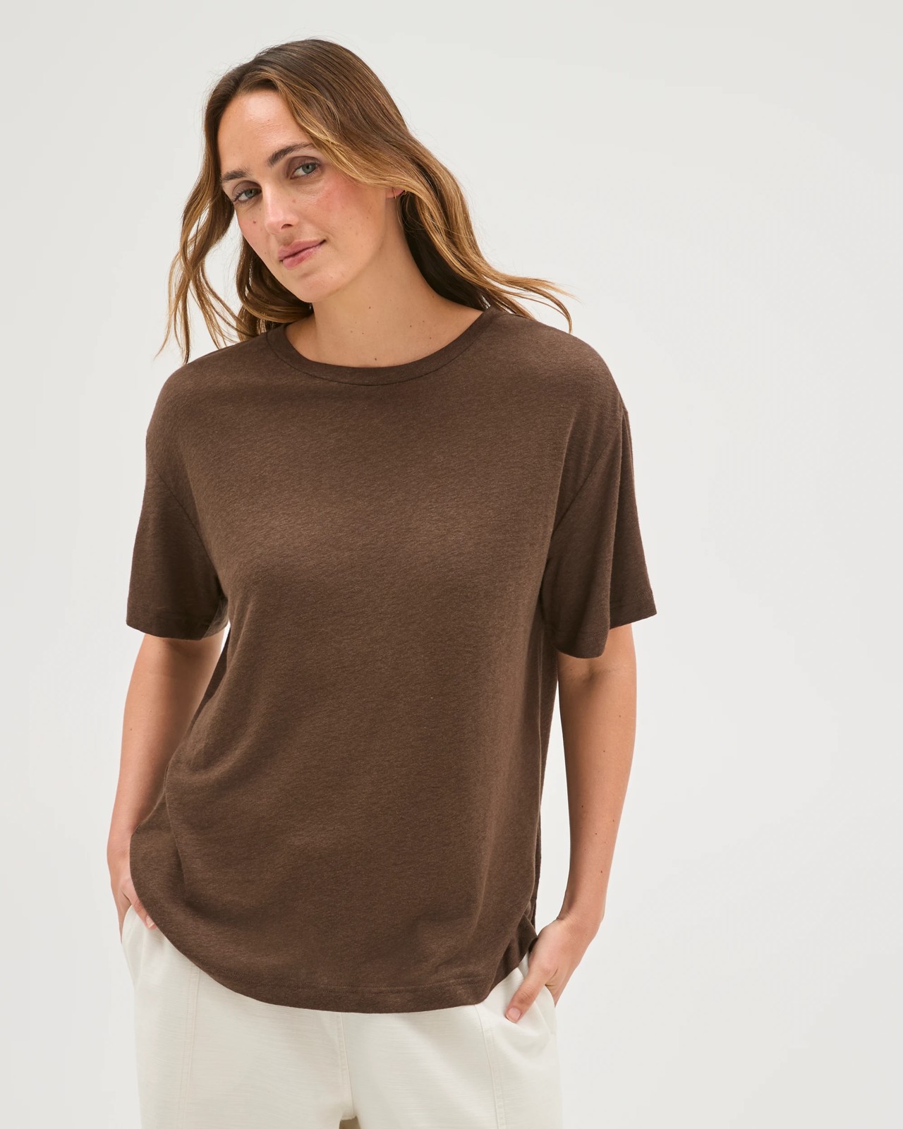 Linen Blend Relaxed T-Shirt - Coffee Bean 2 of 6