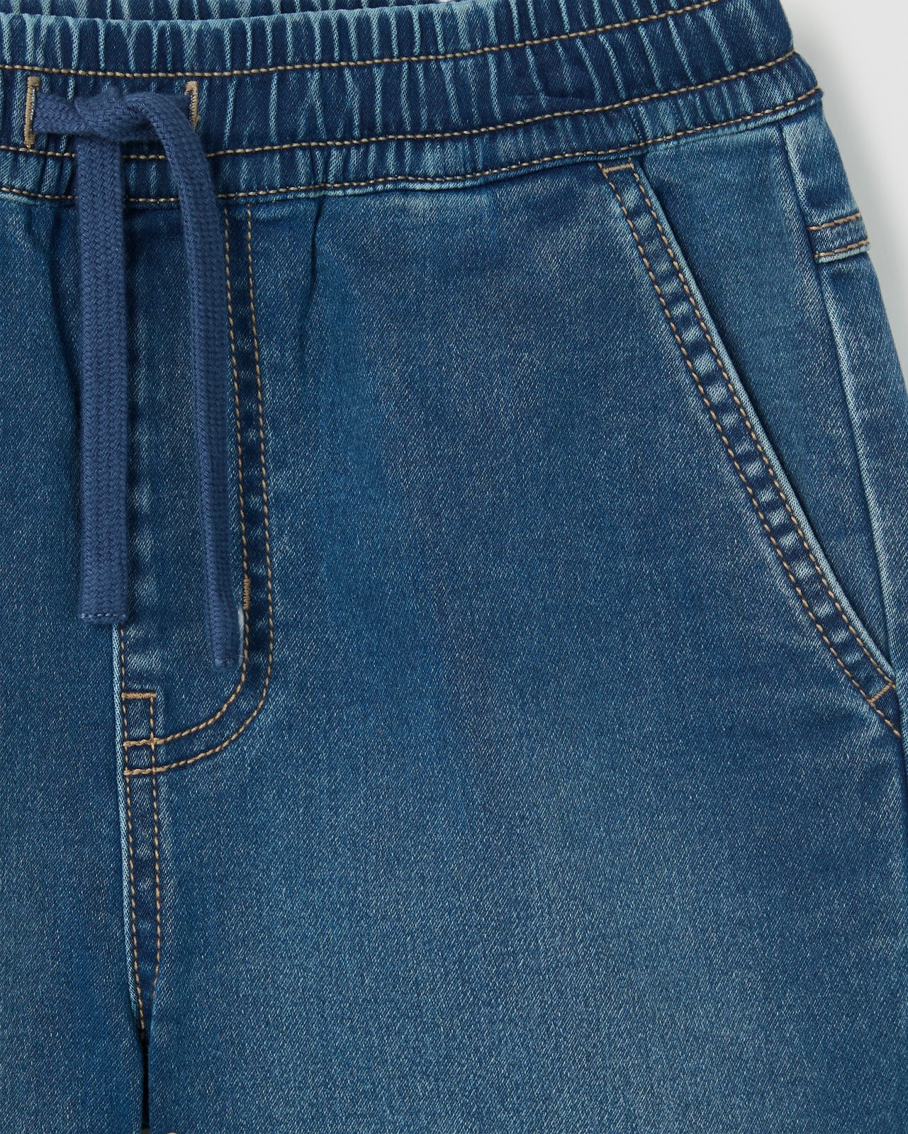 Elastic Waistband Pull-On Denim Shorts - Mid Wash 6 of 6