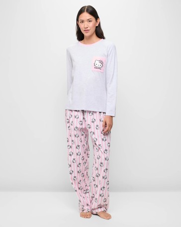 Family Matching Hello Kitty Womens Knit Flannelette Pyjama Set