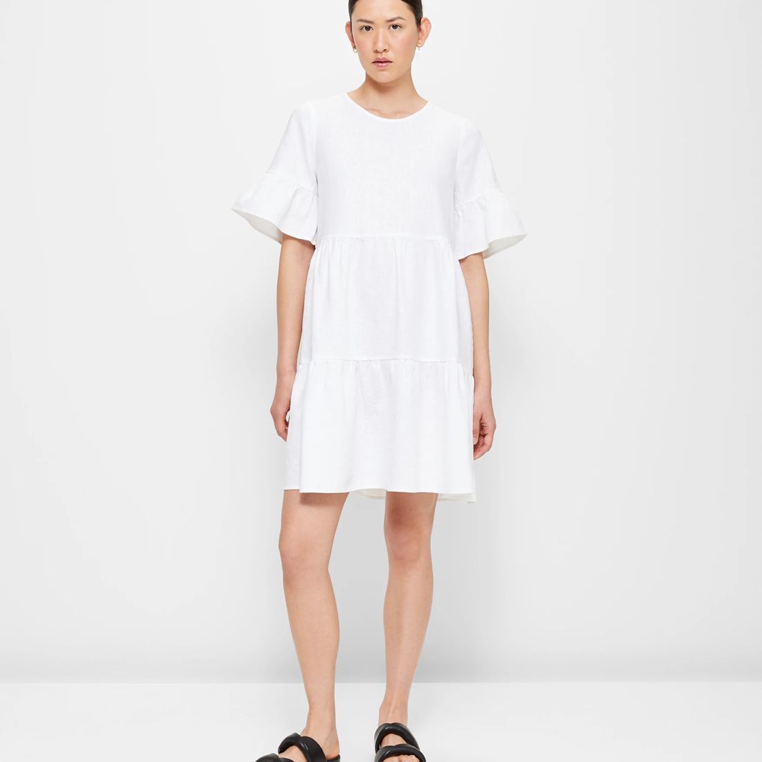 European Linen Tiered Mini Dress - White | Target Australia