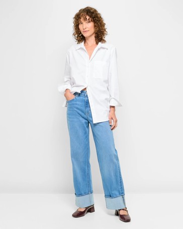 Straight Leg Turn Up Denim Jeans