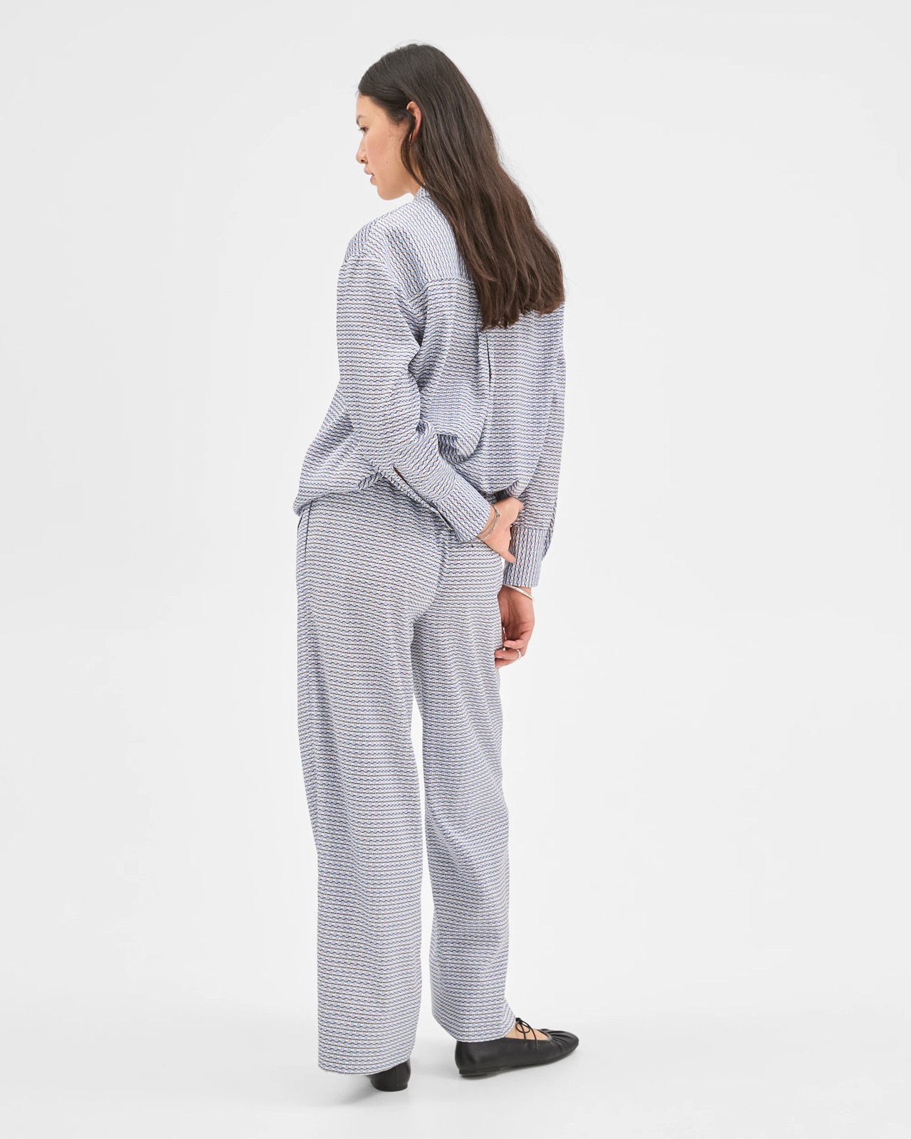 Preview Flat Front Wide Leg Pants - Blue Mist Micro Geo 6 of 6