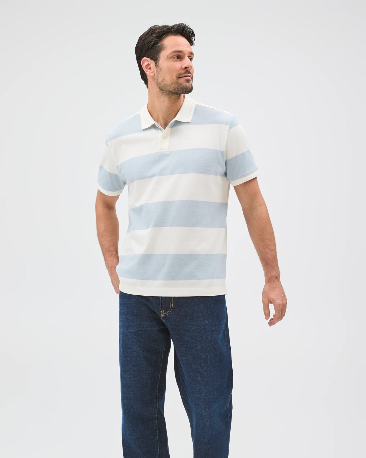 Australian Cotton Stripe Polo Top - Blue Fog Slate 2 of 5