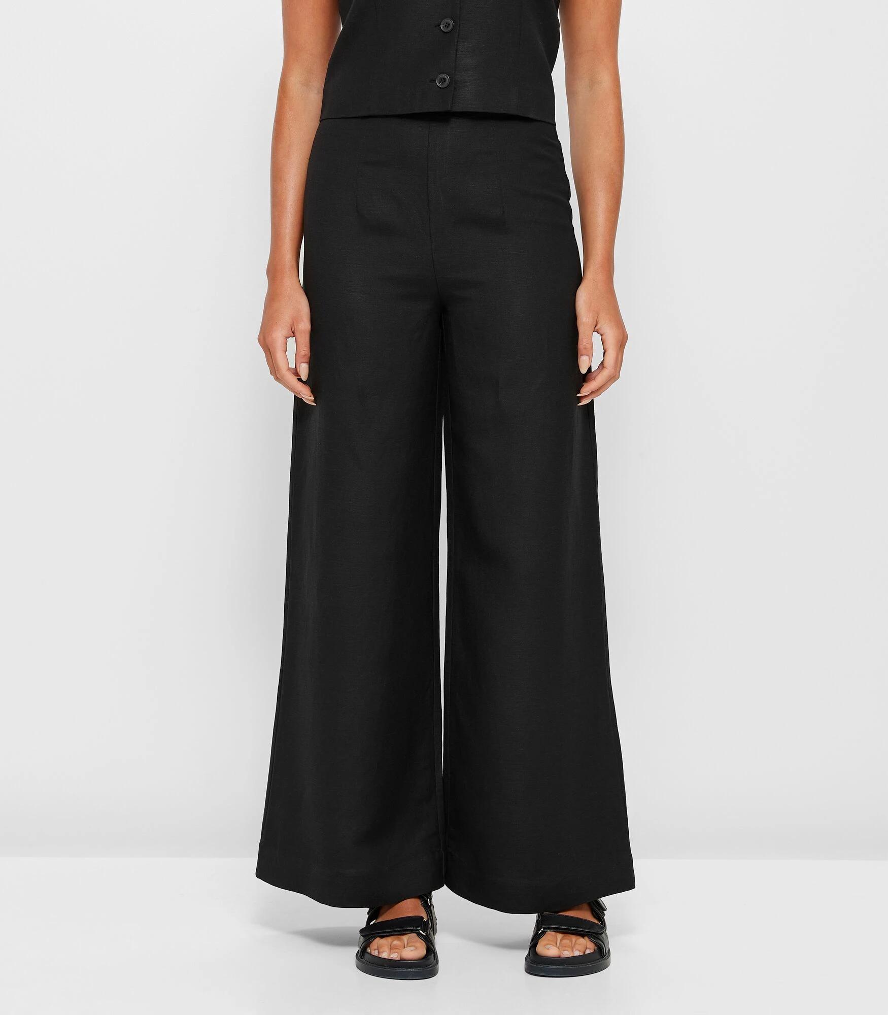 Linen-Blend Flat Front Pants