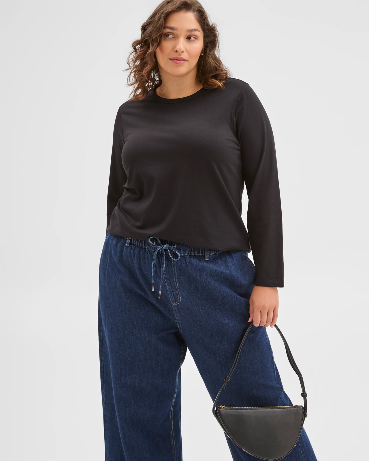 Plus Size Australian Cotton Long Sleeve Crew T-Shirt - Black 6 of 6