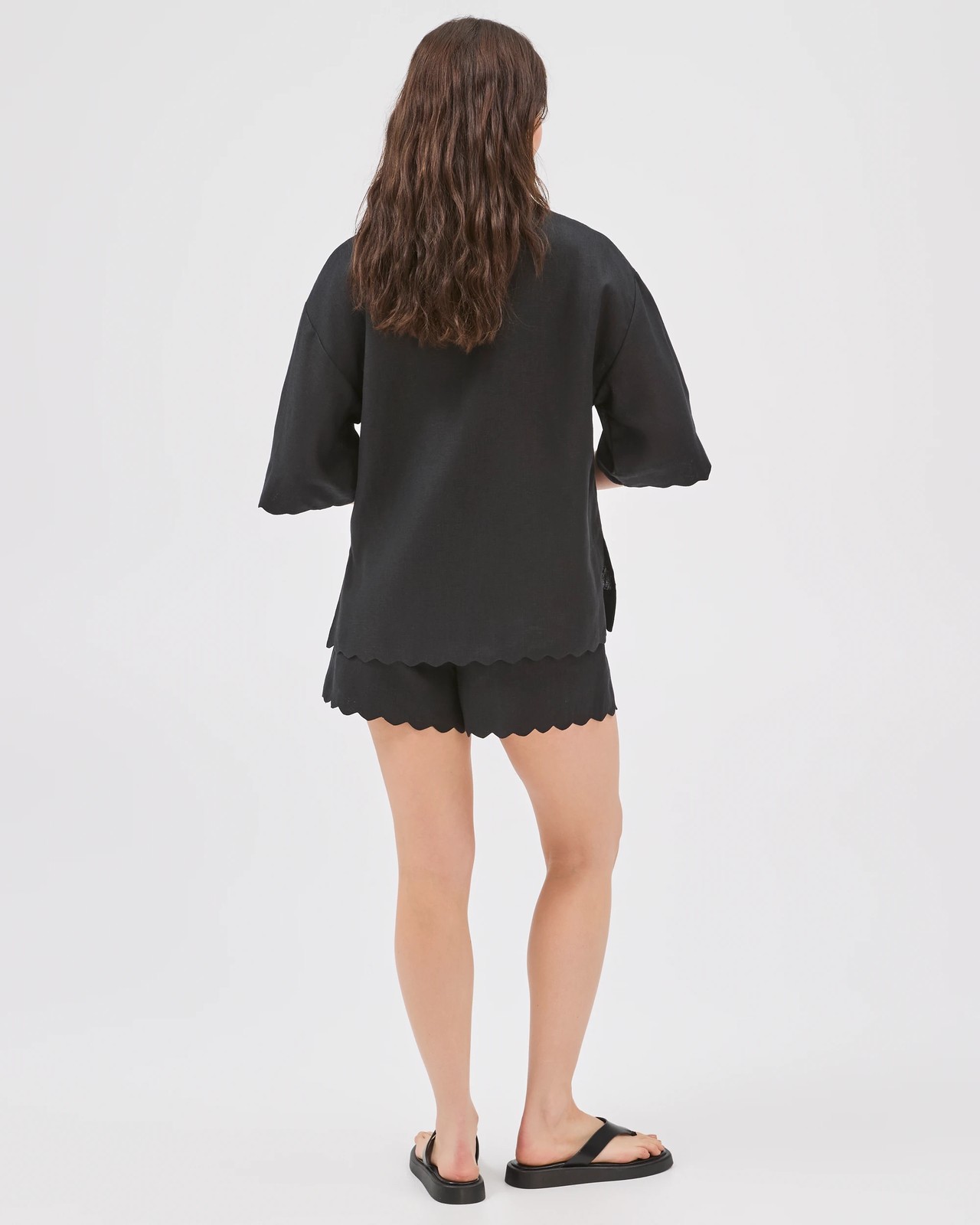 Lily Loves European Linen Scallop Shirt - Black 5 of 5