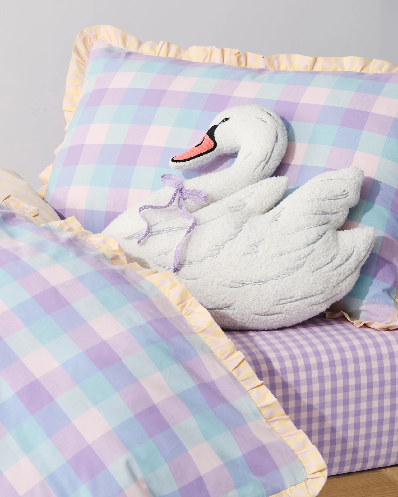 Grayson Gingham Cotton Ruffle Quilt Cover Set 5 of 5