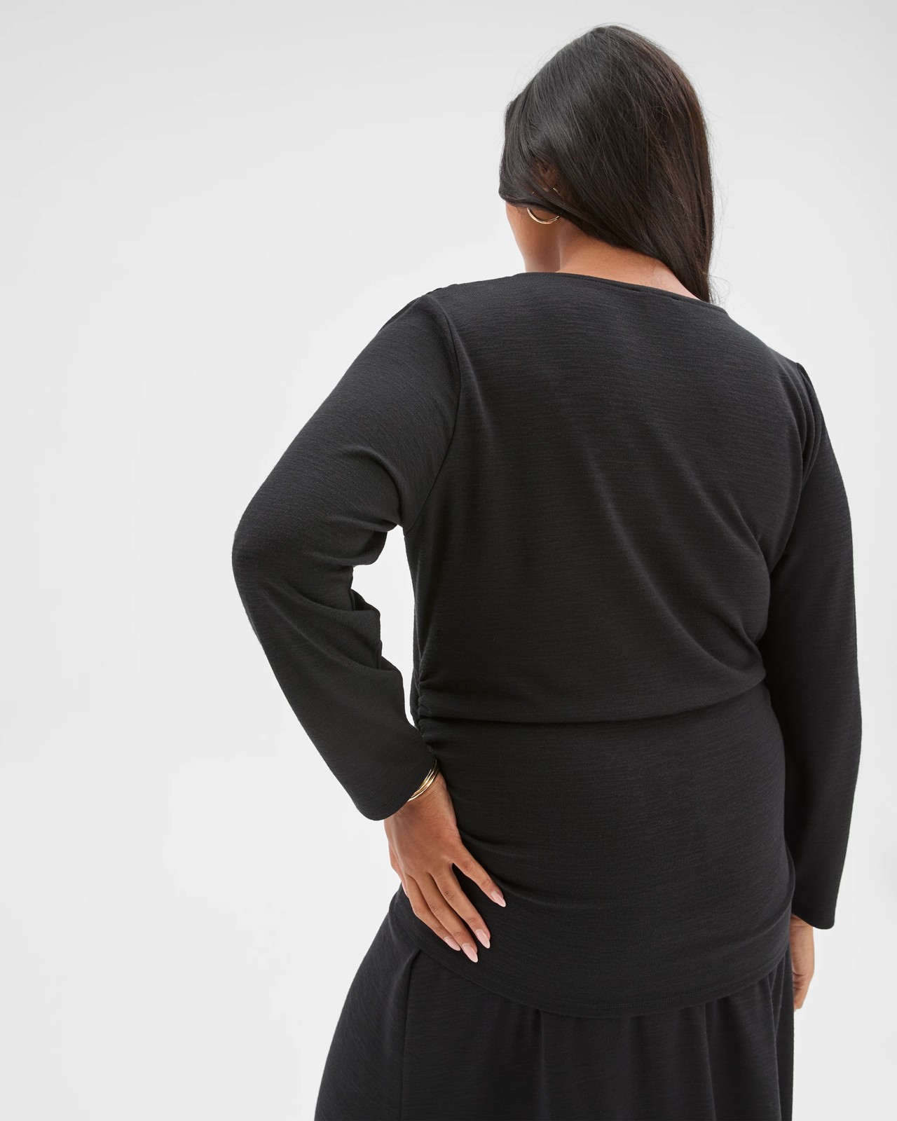 Plus Size Long Sleeve Drape Knit Top - Black 4 of 6