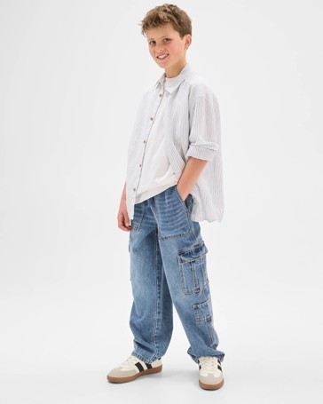 Australian Cotton Blend Loose Fit Cargo Denim Jeans