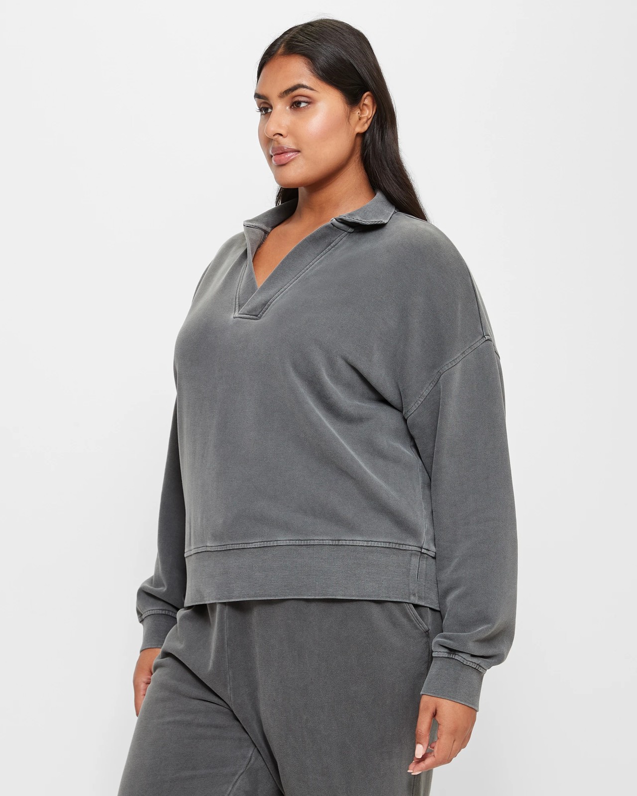 Plus Size Washed Polo Jumper - Washed Black | Target Australia