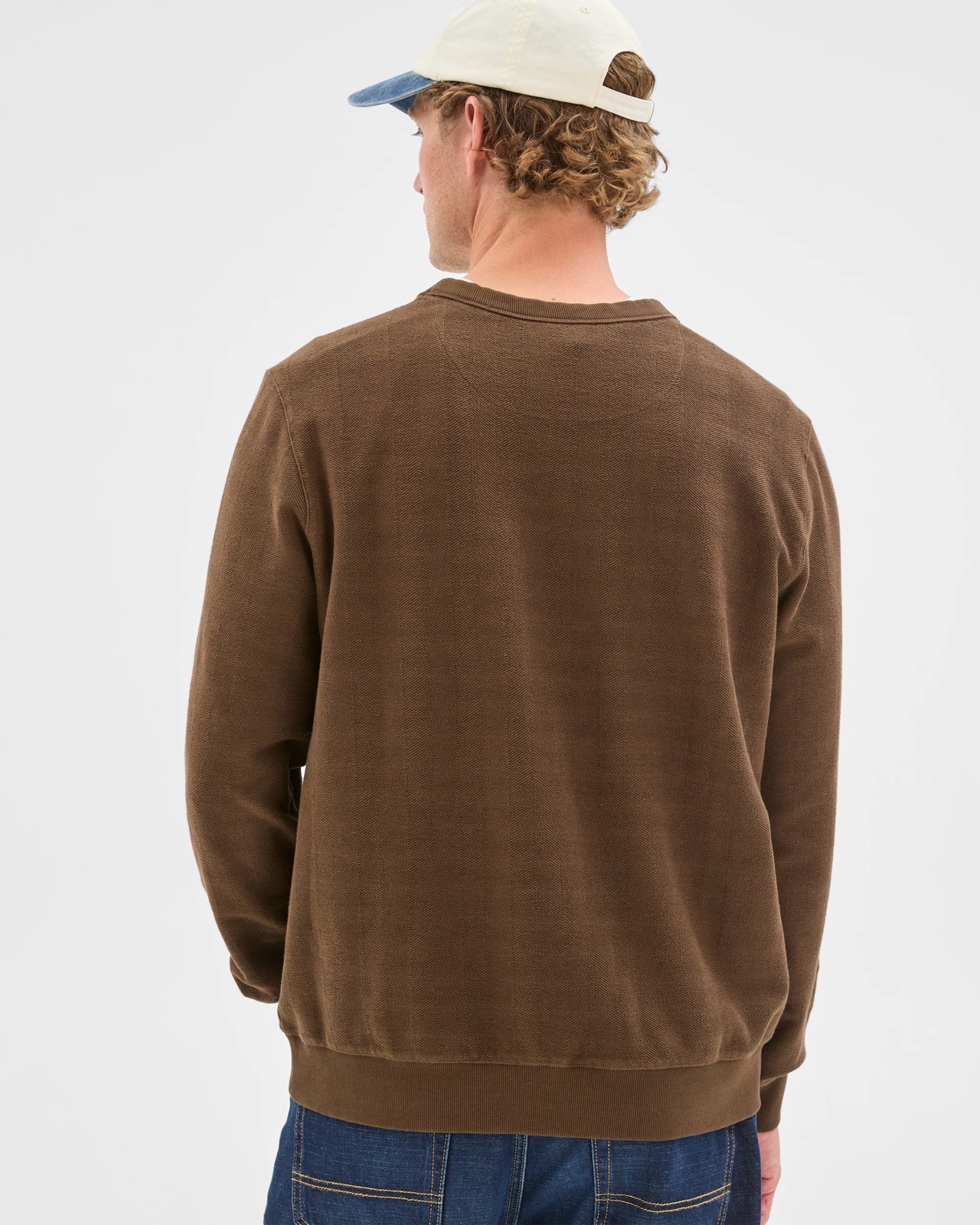 Australian Cotton Herringbone Long Sleeve Crew Neck Fleece Top - Chocolate 6 of 6