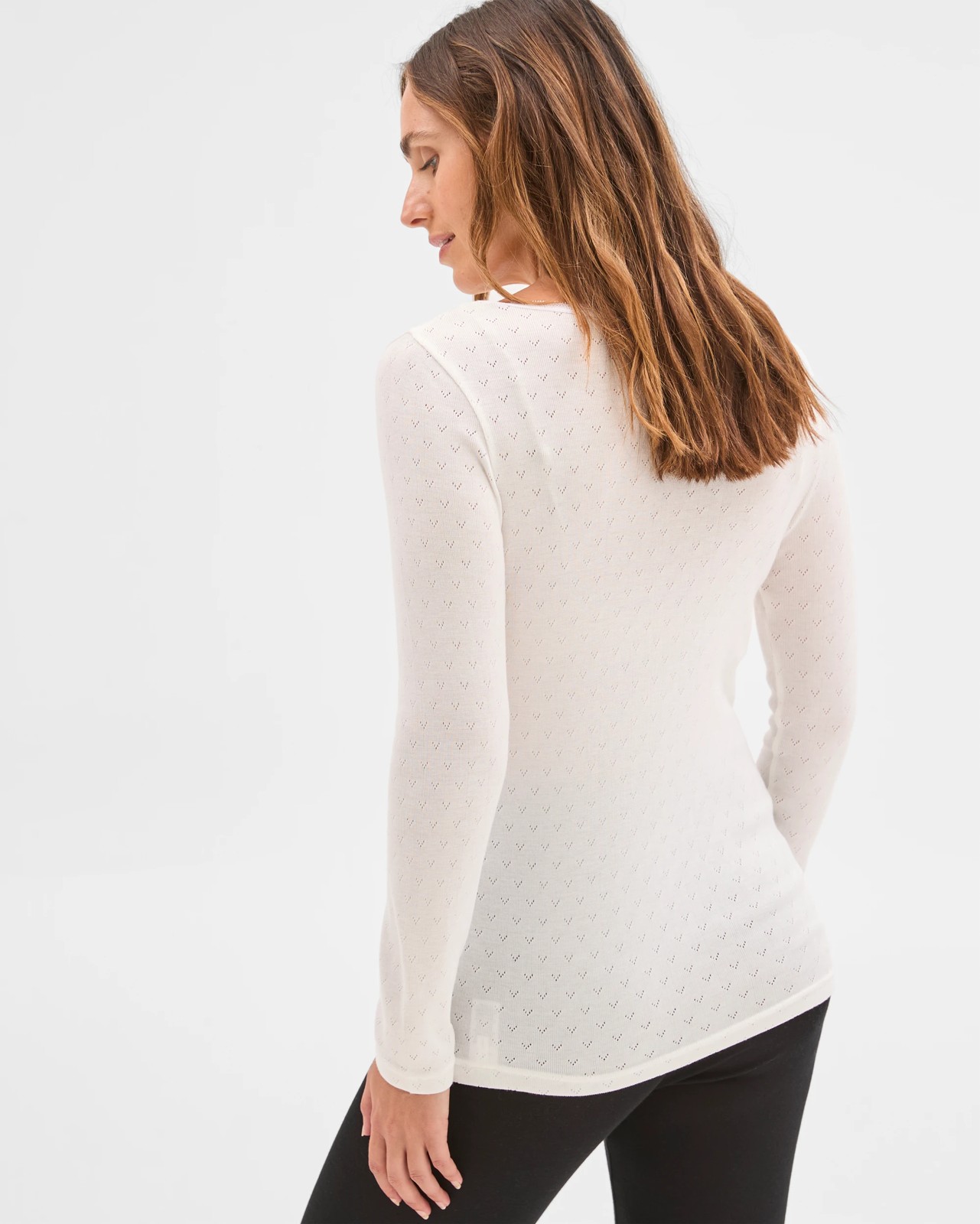 Long Sleeve Pointelle Thermal Top - White 5 of 5