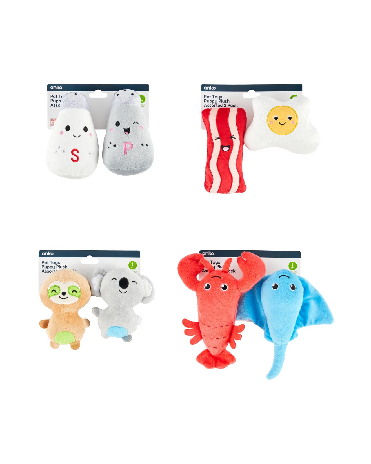 Anko 2 Pack Pet Puppy Plush Toy - Assorted 4 of 4