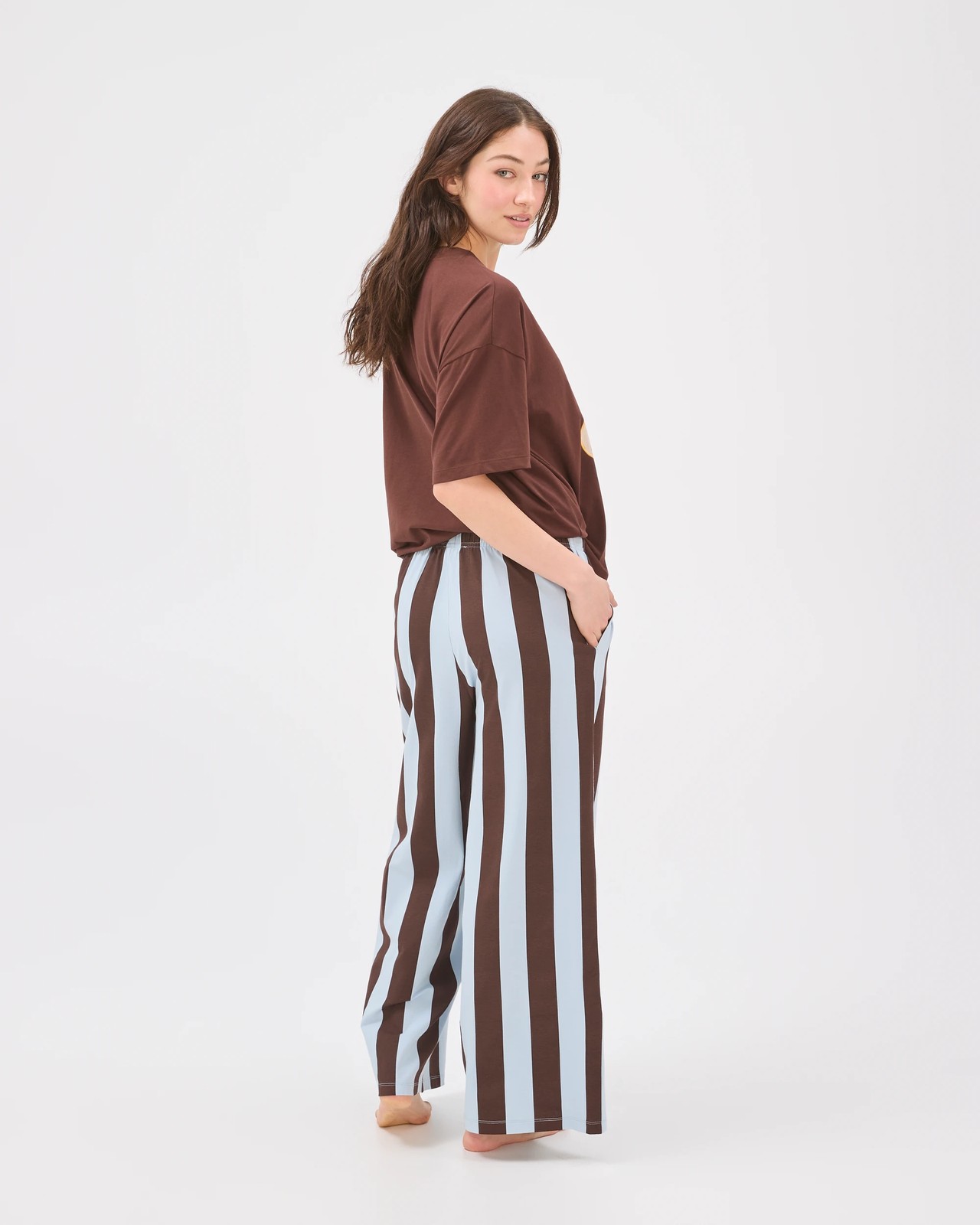 Lily Loves Australian Cotton Wide Leg 7/8 Length Jersey Sleep Pants - Blue Chocolate 6 of 6