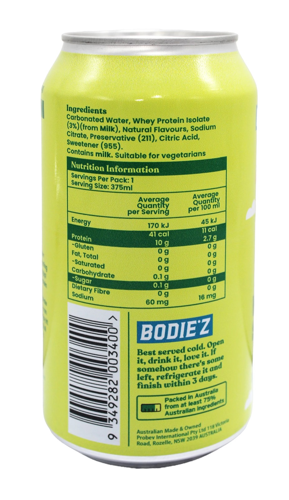 Bodiez Protein Soda Lemon Squash Flavour Drink 375ml 2 of 4