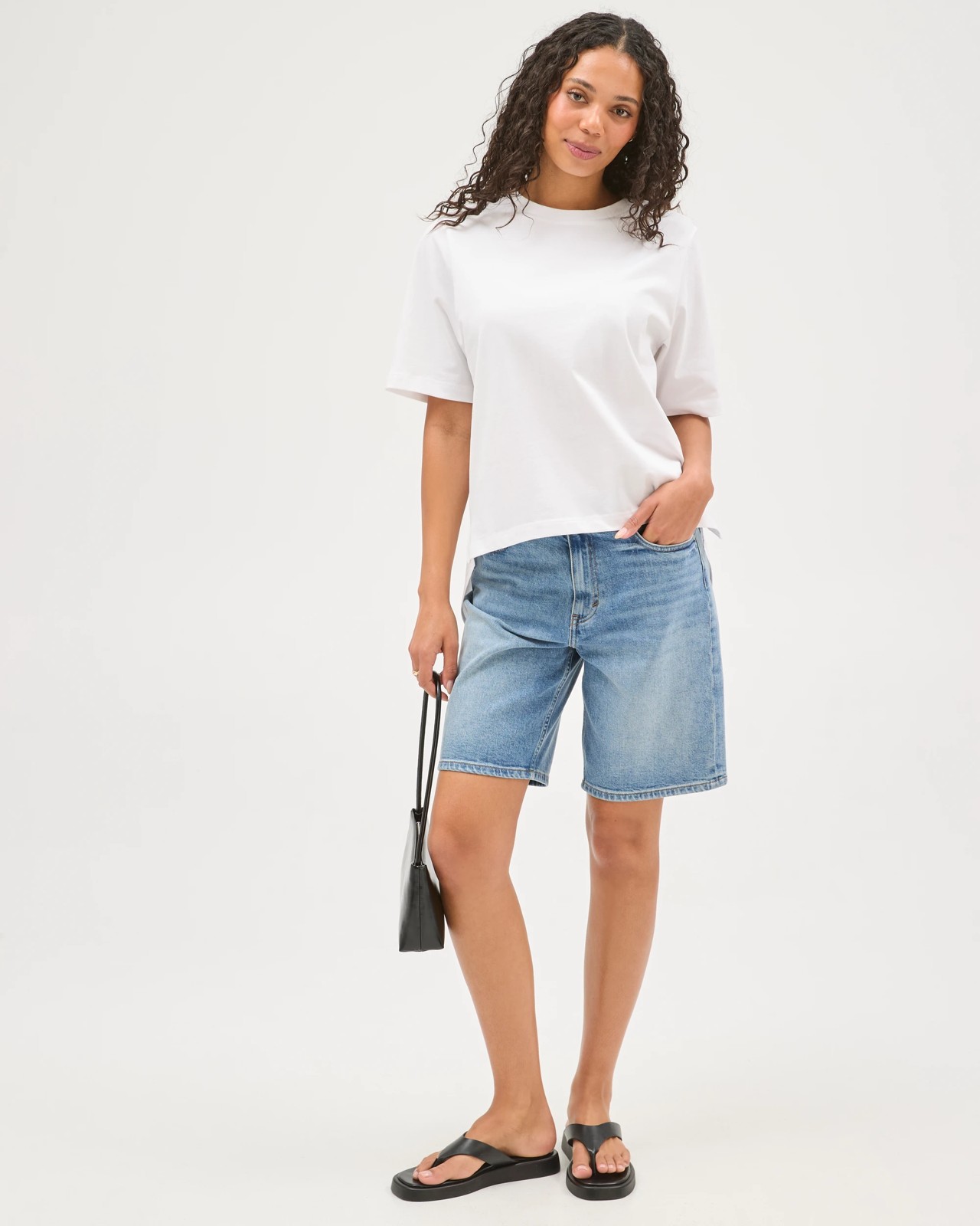 Australian Cotton Boxy Fit Woven Back T-Shirt - White 2 of 6