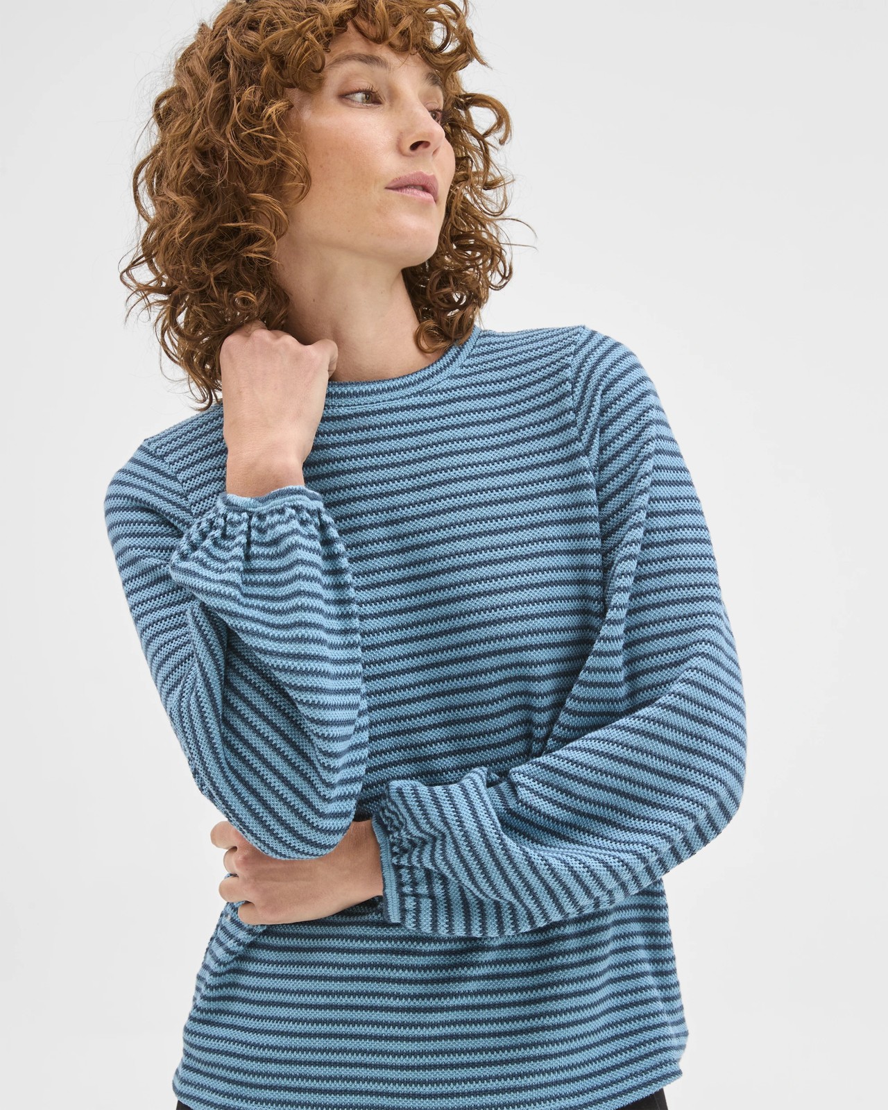 Australian Cotton Long Sleeve Textured Top - Sea Teal/Dark Teal 4 of 6
