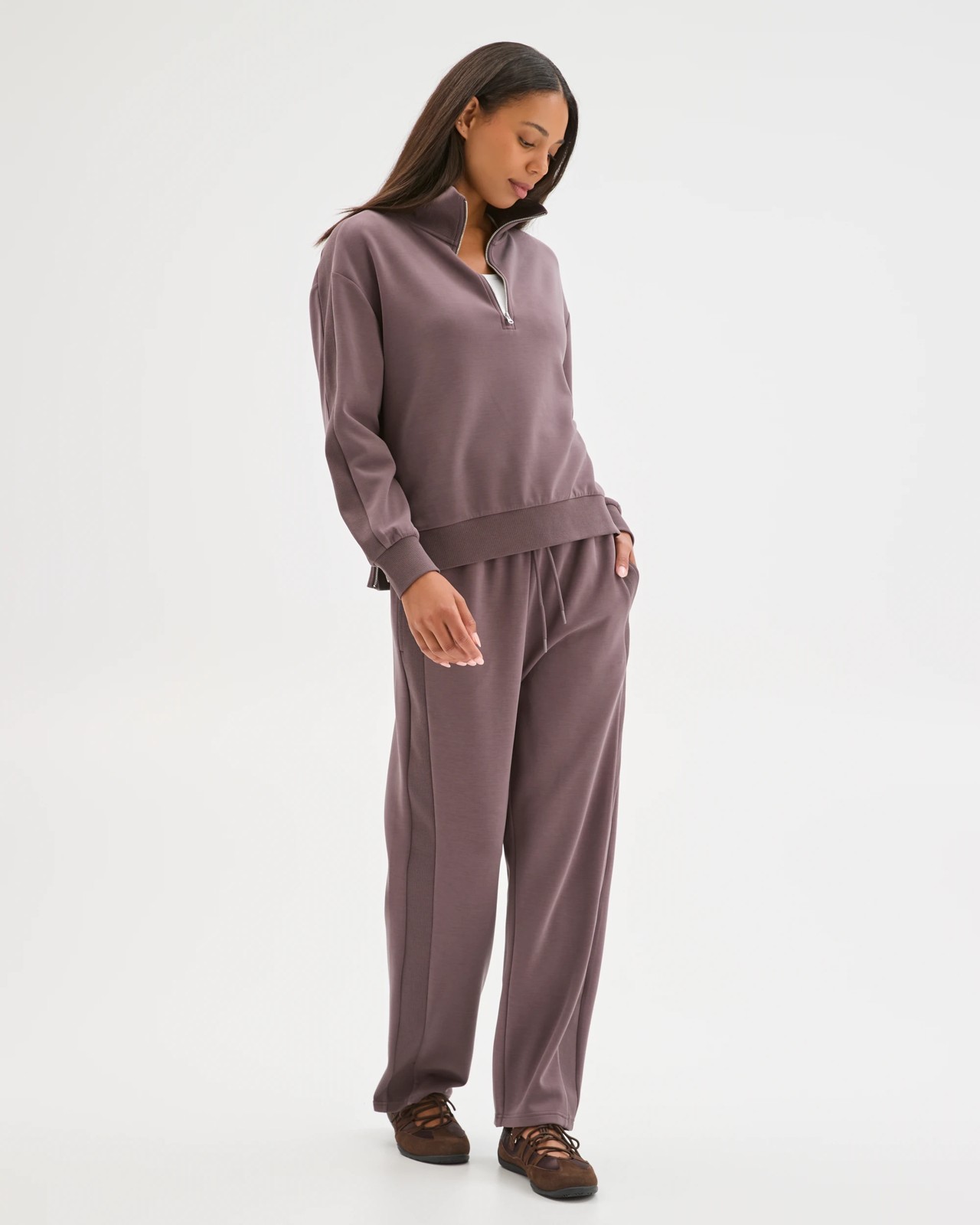 Movement Wide Leg Knit Panel Pants - Plum 3 of 5