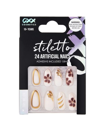 OXX Cosmetics 24 Pack Artificial Nails with Adhesive - Stiletto - Brown