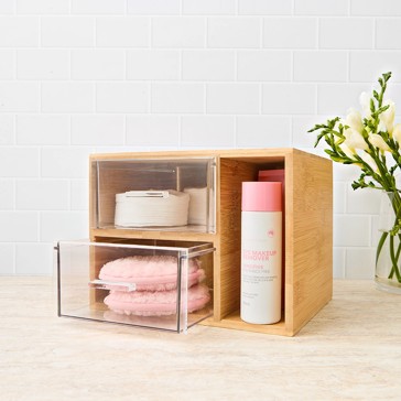 Bamboo and Plastic Square 2 Drawers - Anko