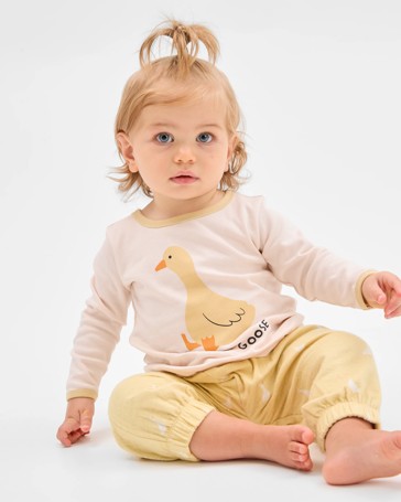 Baby Organic Cotton Knit Top and Flannel Pants Pyjama Set