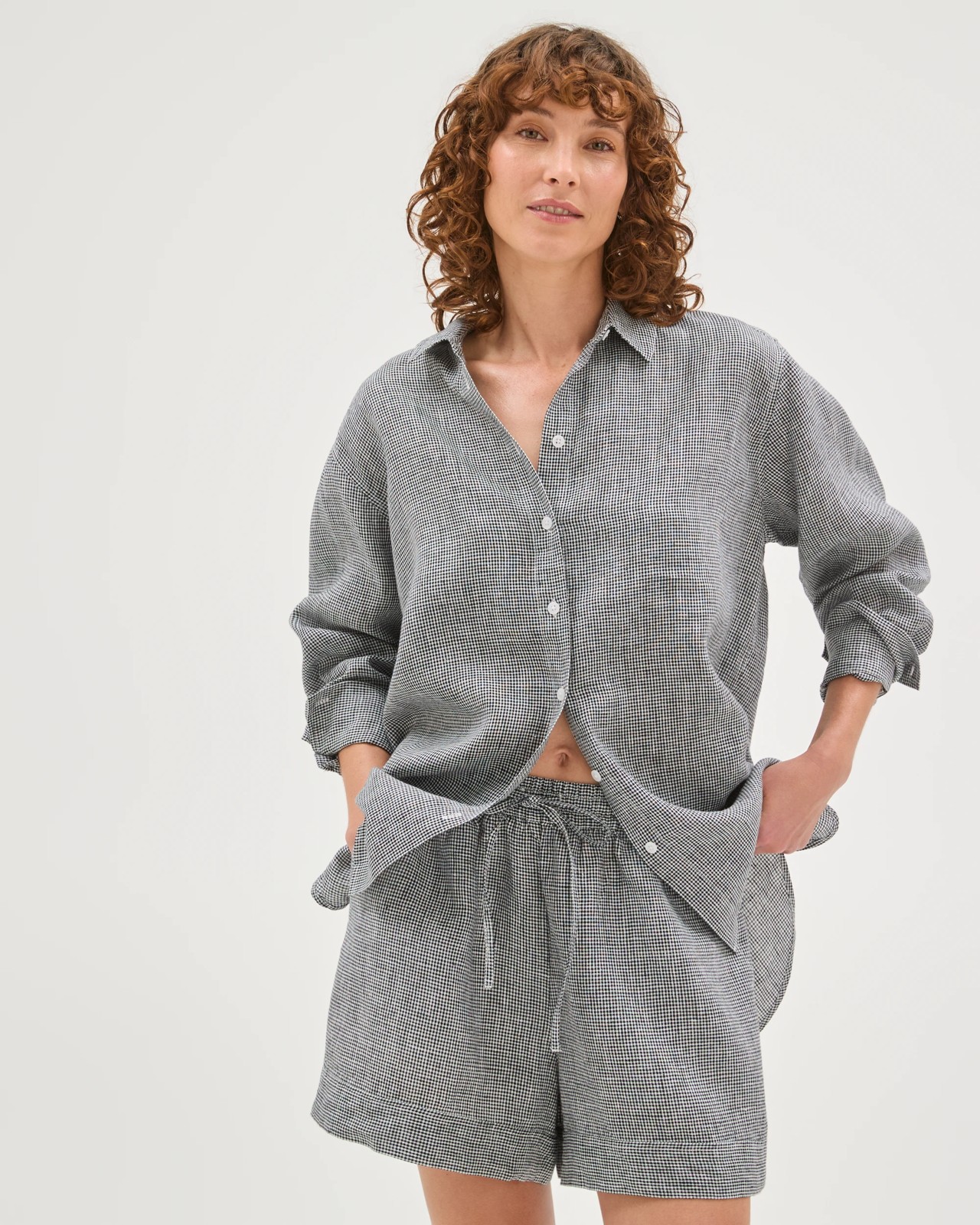 European Linen Long Sleeve Shirt - Gingham Mini 4 of 5