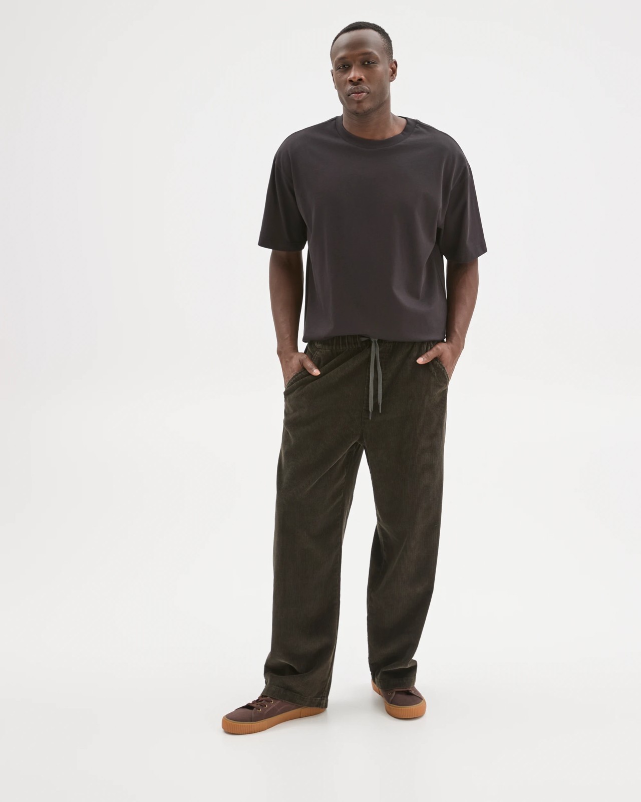 Commons Australian Cotton Elastic Waist Loose Fit Corduroy Pants - Black 3 of 6