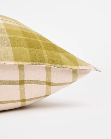 Aster Check Linen/Coton European Pillowcase - Olive