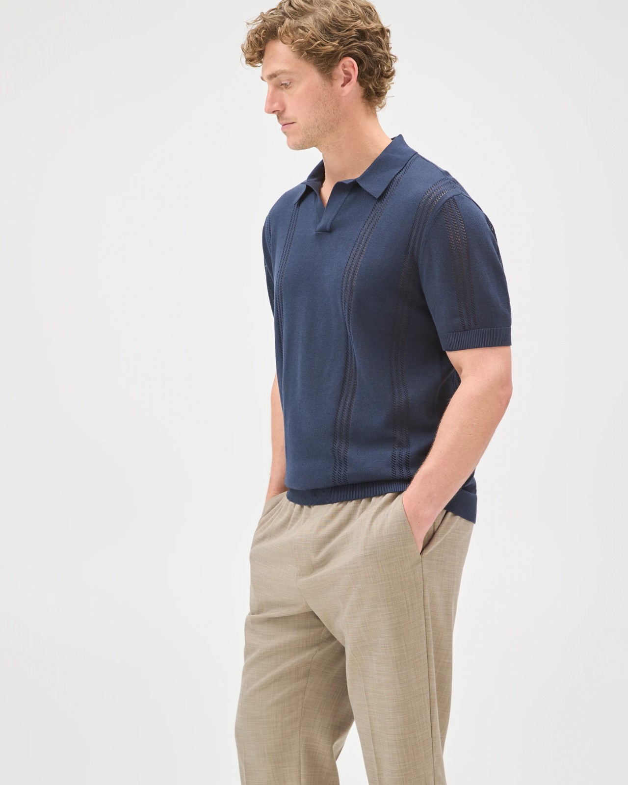 Preview Short Sleeve Knitwear Polo Top - Navy 2 of 6