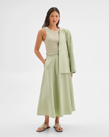 Linen Blend A-Line Midi Skirt - Preview