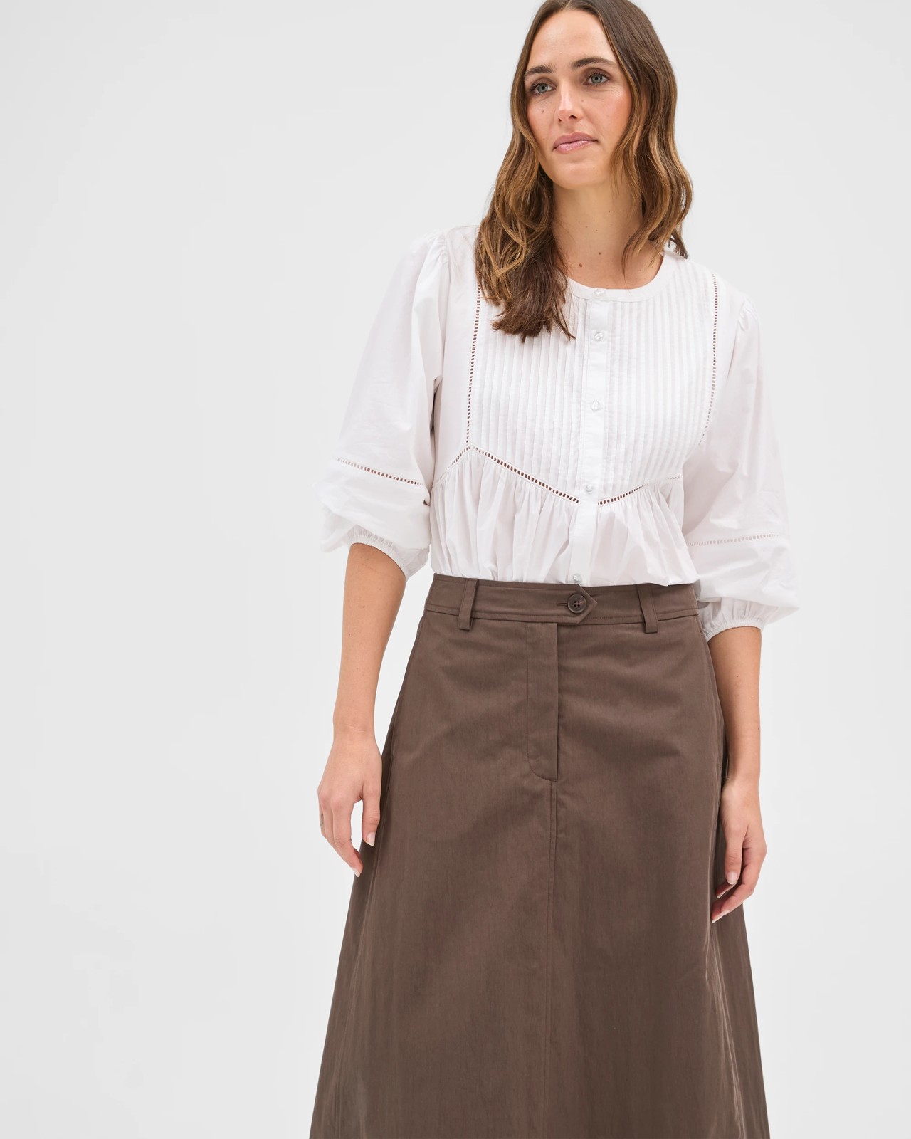 Australian Cotton Blend A-Line Maxi Skirt - Coffee Bean 3 of 5