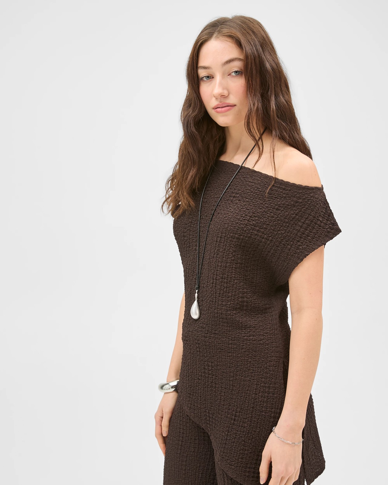 Lily Loves Textured Off Shoulder Top - Truffle 3 of 5