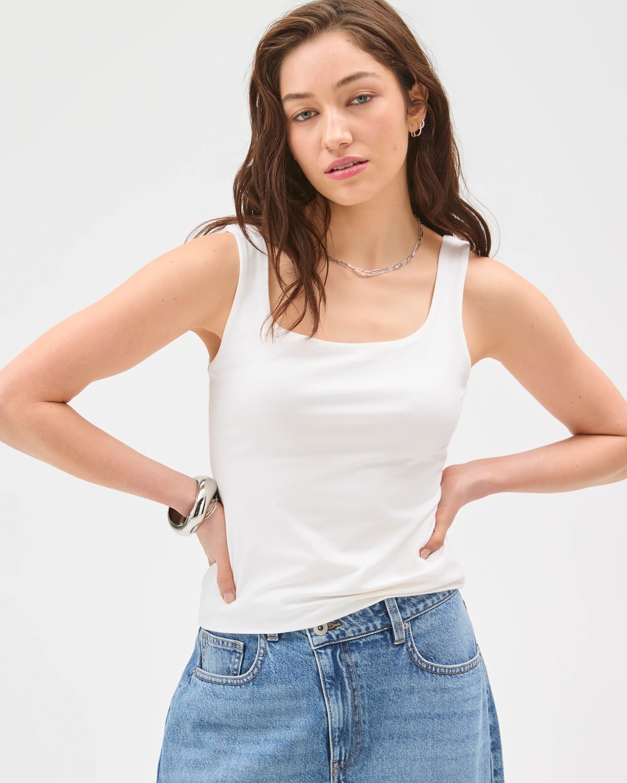 Lily Loves Australian Cotton Blend Double Layer Fitted Scoop Tank Top - White 4 of 5